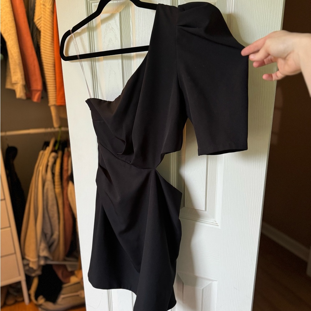 Black Asymmetrical Ruched Cocktail Dress